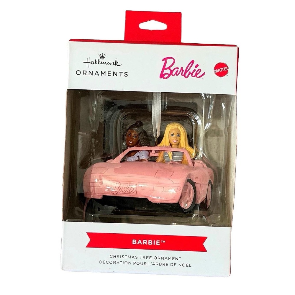 Hallmark Barbie Christmas Tree Ornament Mattel Pink Car with Dolls